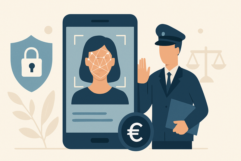 Editorial illustration for the article "EUDI Wallet biometric portrait turns optional after the June 2026 eIDAS compromise".