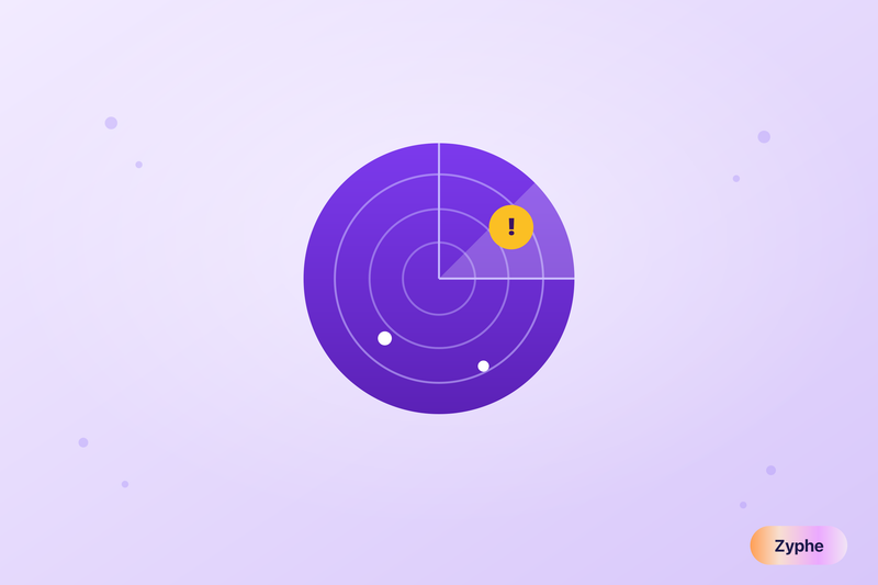 Radar sweep with a gold alert blip detecting fraud signals