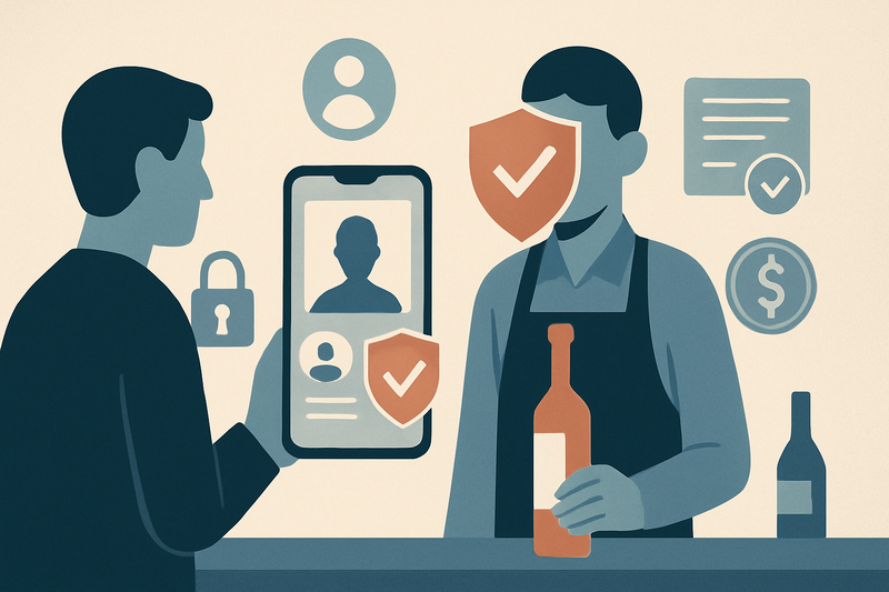 Editorial illustration for the article "Digital proof of age is now valid for alcohol sales in England and Wales".