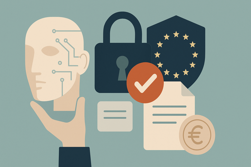 Editorial illustration for the article "AI Act transparency obligations: deepfake and AI disclosure rules apply from 2 August 2026".