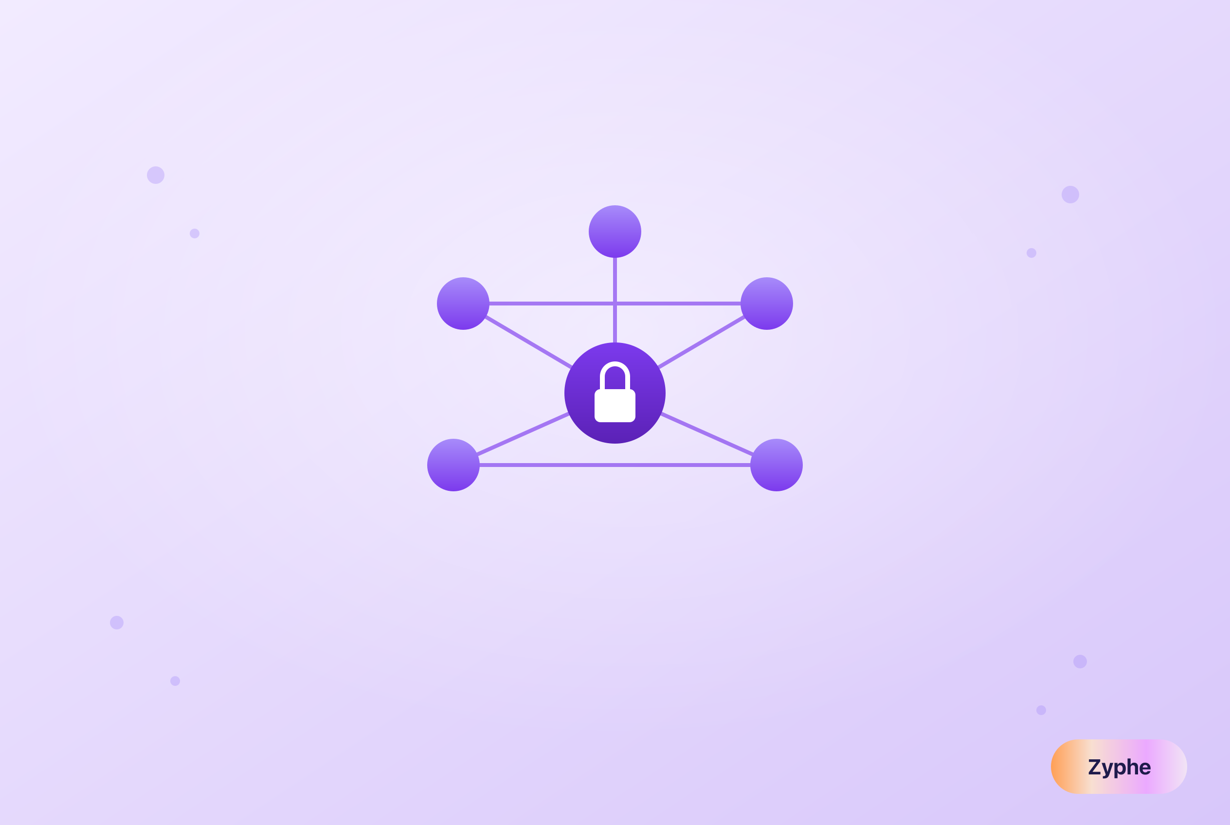 Network of connected nodes around a locked core representing decentralized PII storage with sharding