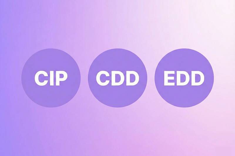 An illustration with the text: CIP vs CDD vs EDD.