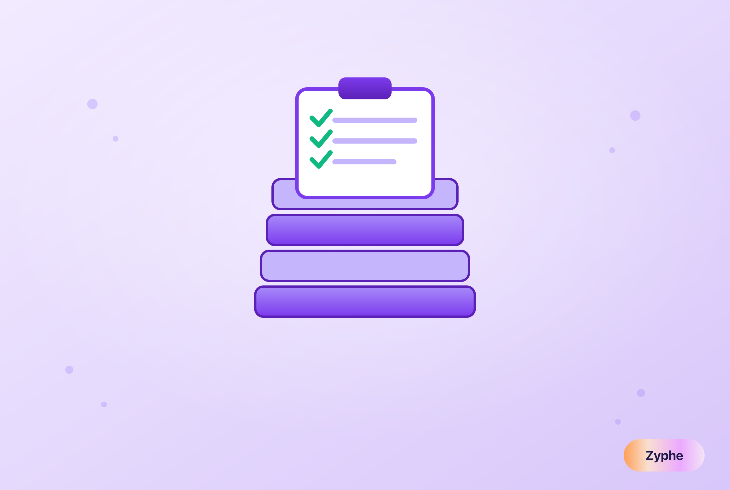 Signed-off checklist above stacked evidence layers, representing an audit-ready compliance stack