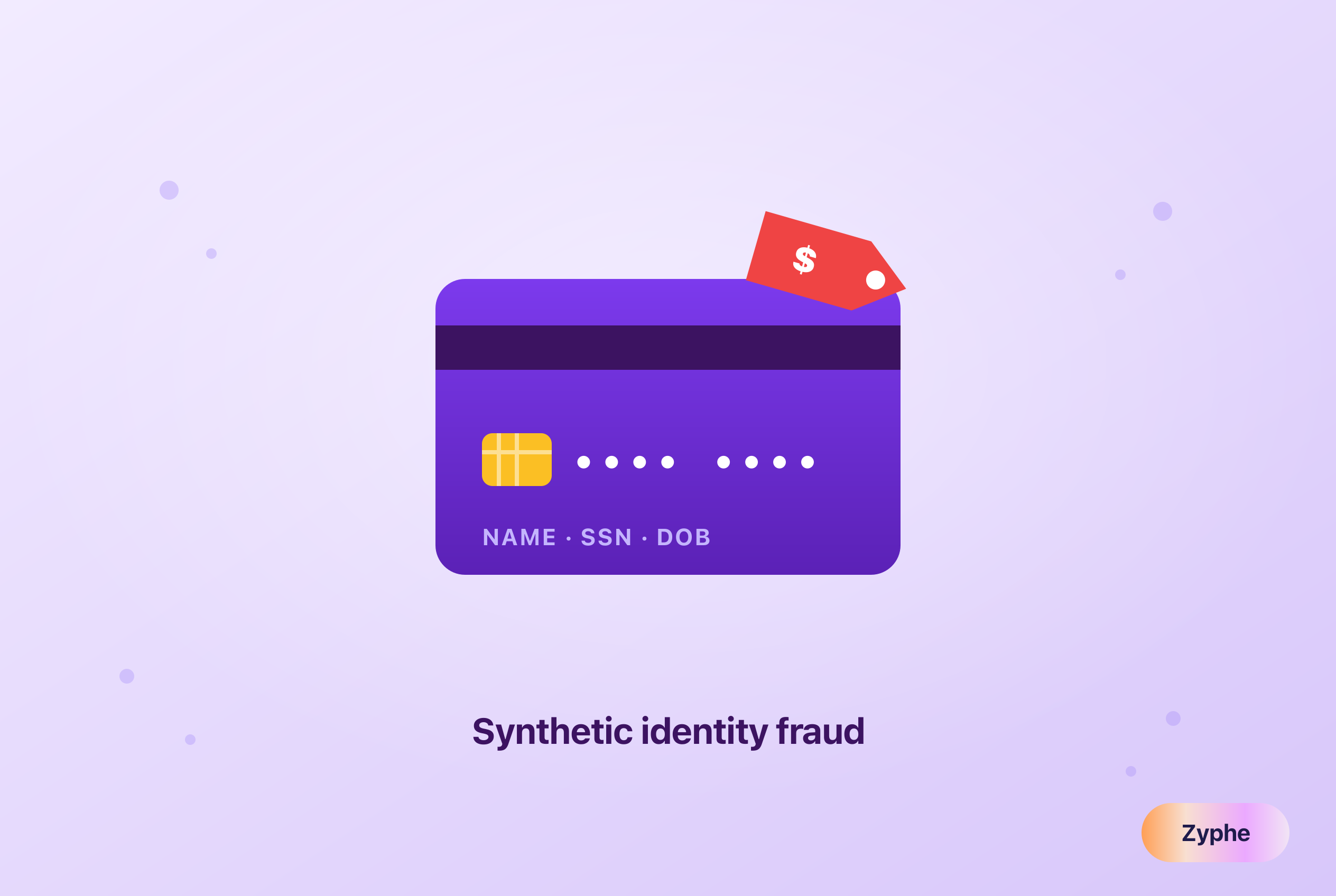 Identity data card with a chip and a red price tag, representing stolen fullz identity packages and synthetic identity fraud