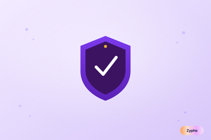 Violet shield with a checkmark representing compliance-as-a-service and regulatory accountability