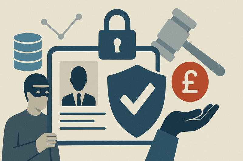 Editorial illustration for the article "Identity fraud drives 59% of UK fraud risk cases in Cifas H1 2026 data".