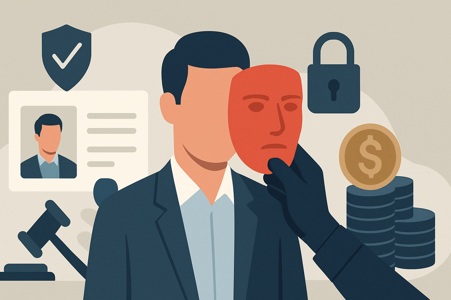 Editorial illustration for the article "Deepfake identity fraud now taints one in every 100 failed checks".