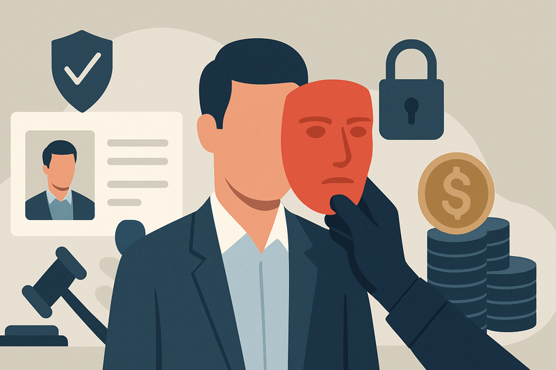 Editorial illustration for the article "Deepfake identity fraud now taints one in every 100 failed checks".