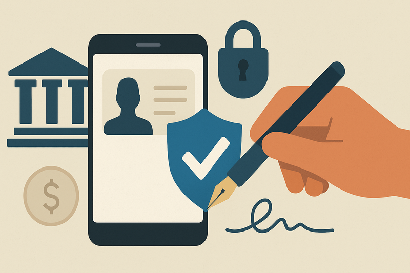 Editorial illustration for the article "FinCEN opens the CIP rule to verifiable digital credentials".