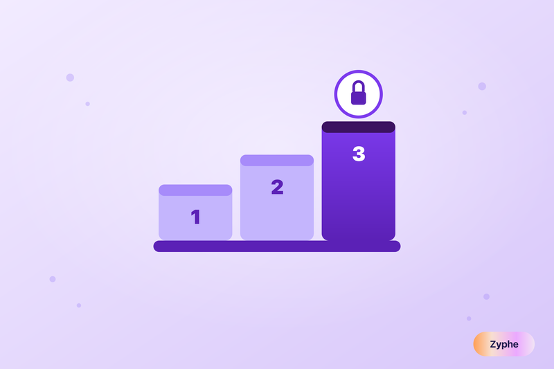 Three rising diligence tiers with a lock on the highest step, representing enhanced due diligence workflows