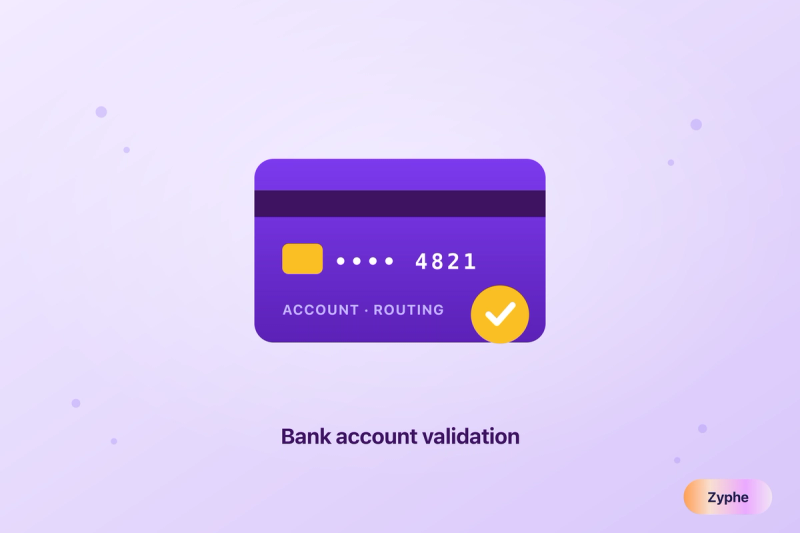 Bank card showing a masked account number with a verification check, representing bank account validation