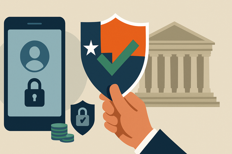 Editorial illustration for the article "Supreme Court lets Texas enforce its app store age verification law".