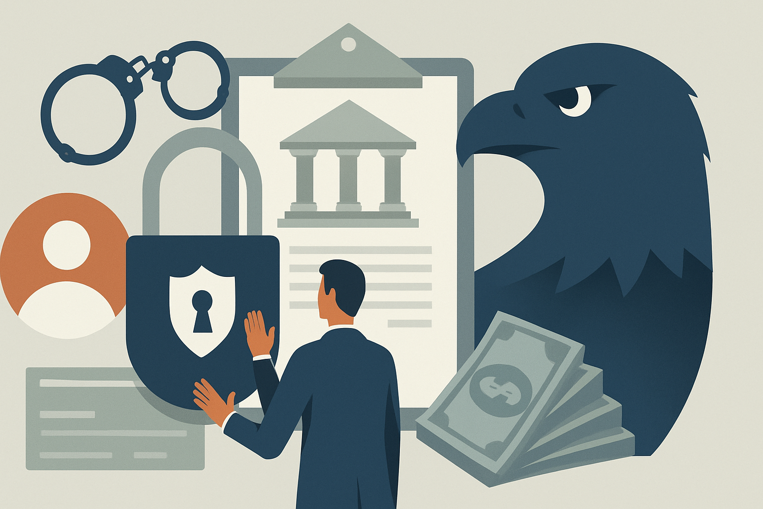 Editorial illustration for the article "EagleBank BSA settlement: $9.7M for a decade of ignored check kiting".