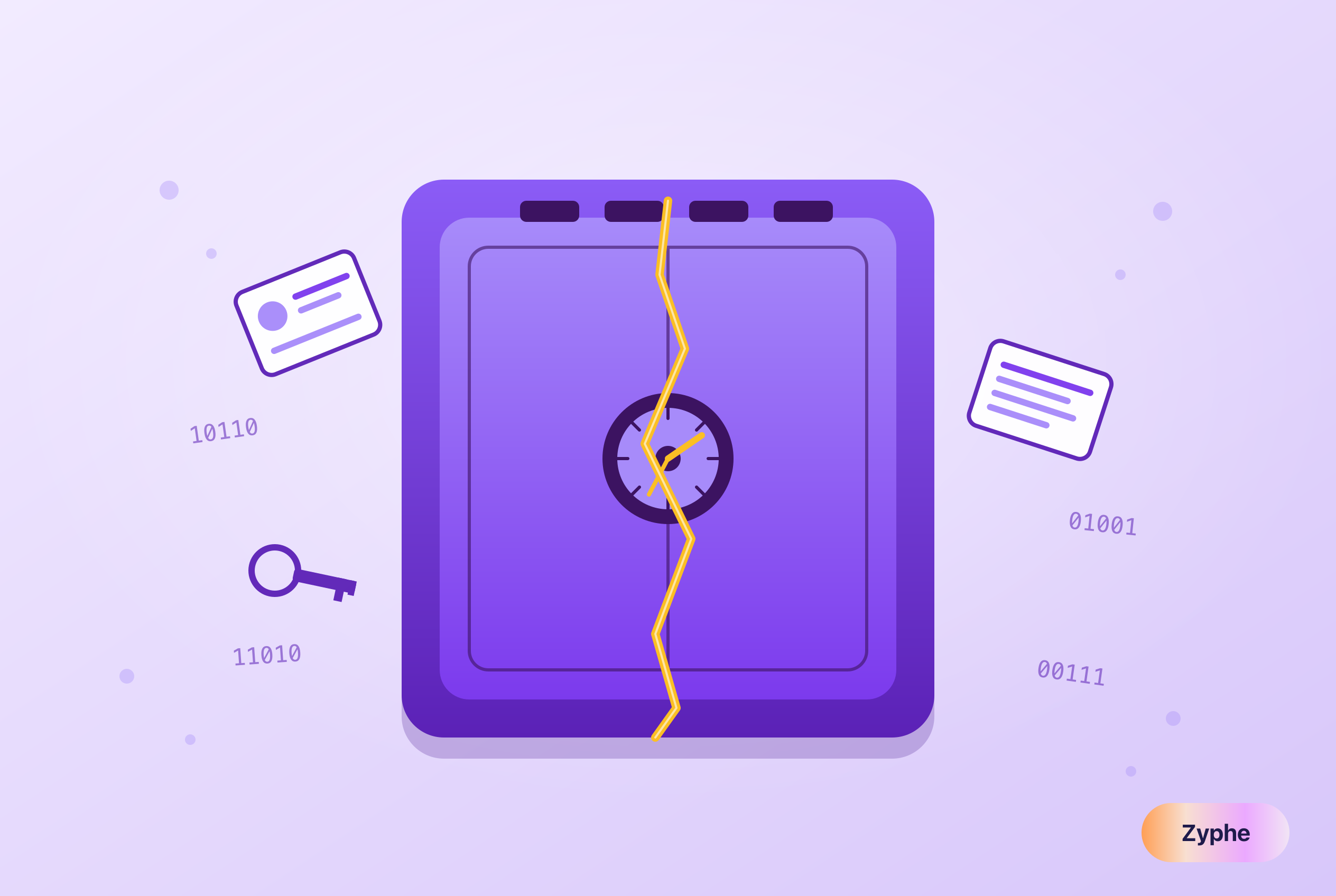 Cracked violet vault with personal data leaking out, illustrating how a centralised KYC vendor becomes a single point of breach