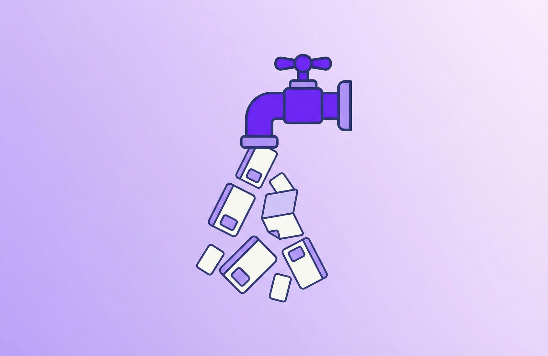 IDMerit Data Leak illustration showing a faucet tap leaking identity cards representing a KYC data breach