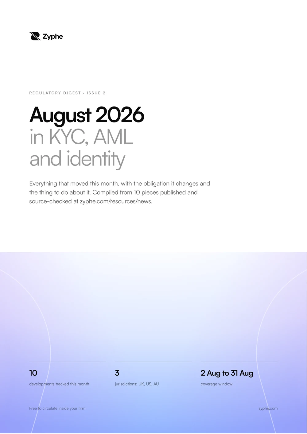 Cover of the Zyphe Regulatory Digest, August 2026