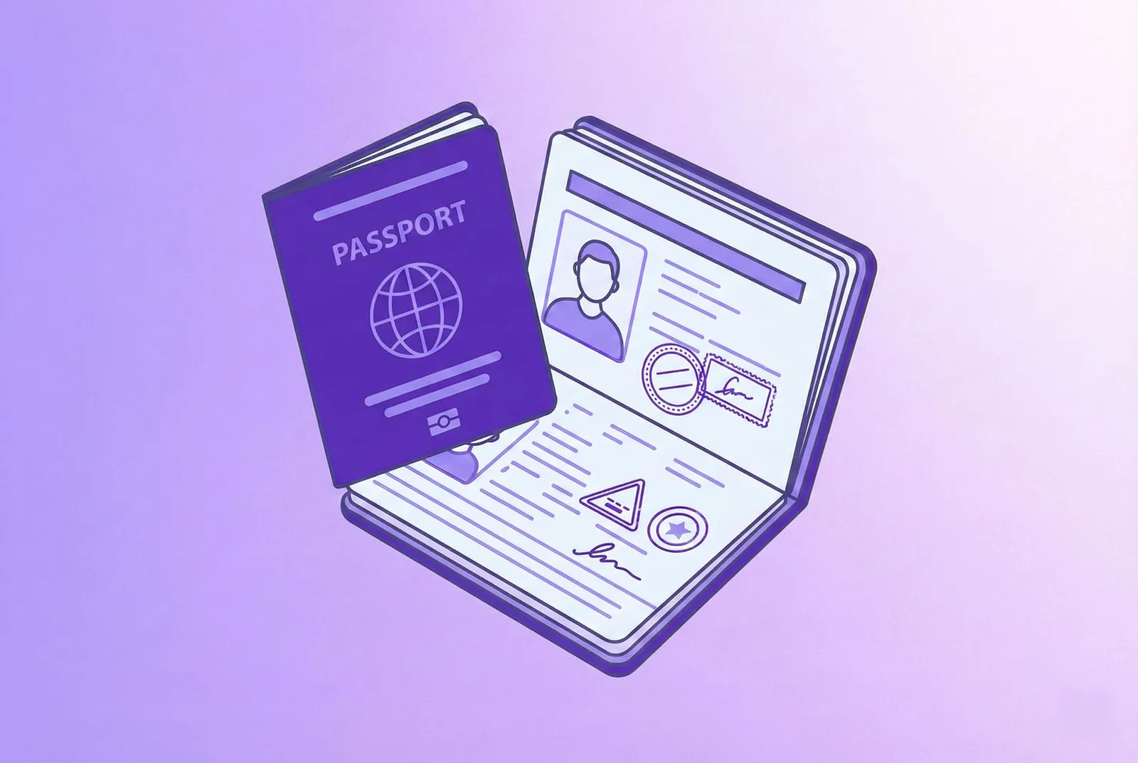 KYC Passport image in a light purple background.