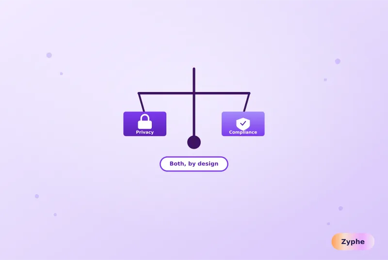 Balanced scale weighing privacy and compliance with both by design label