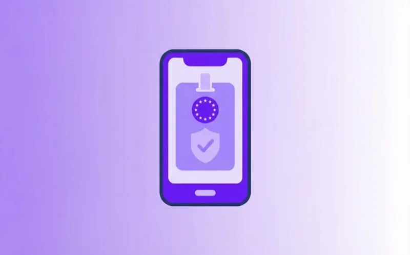 eIDAS 2.0 EU Digital Identity Wallet KYC compliance icon — smartphone with verified credential card