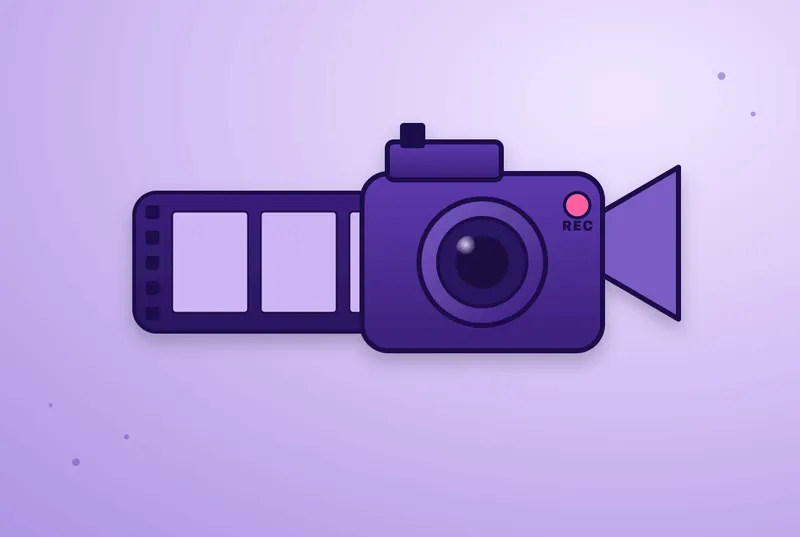 Perpetual KYC illustration: a film strip beside a video camera with a recording indicator, representing the shift from one-time KYC snapshots to continuous identity monitoring