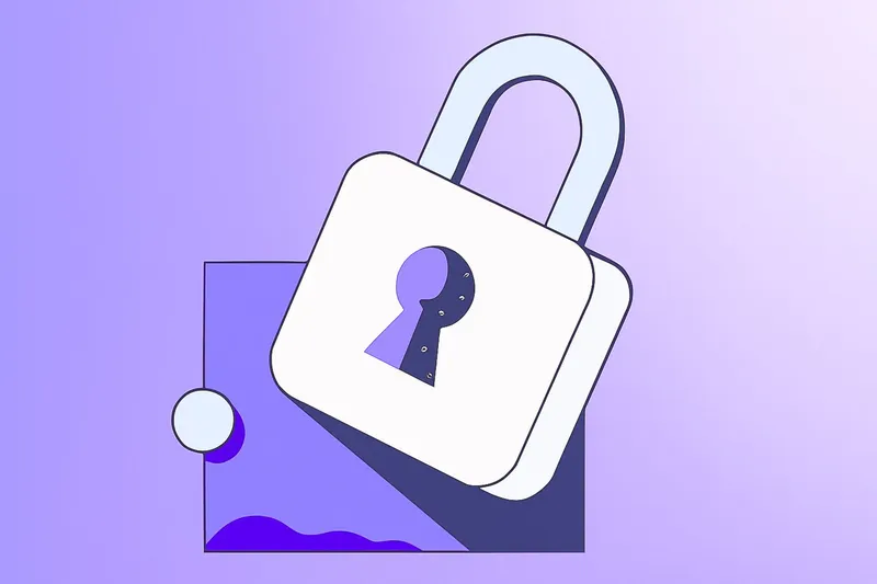 The illustration of a Lock with a purple gradient on the background.