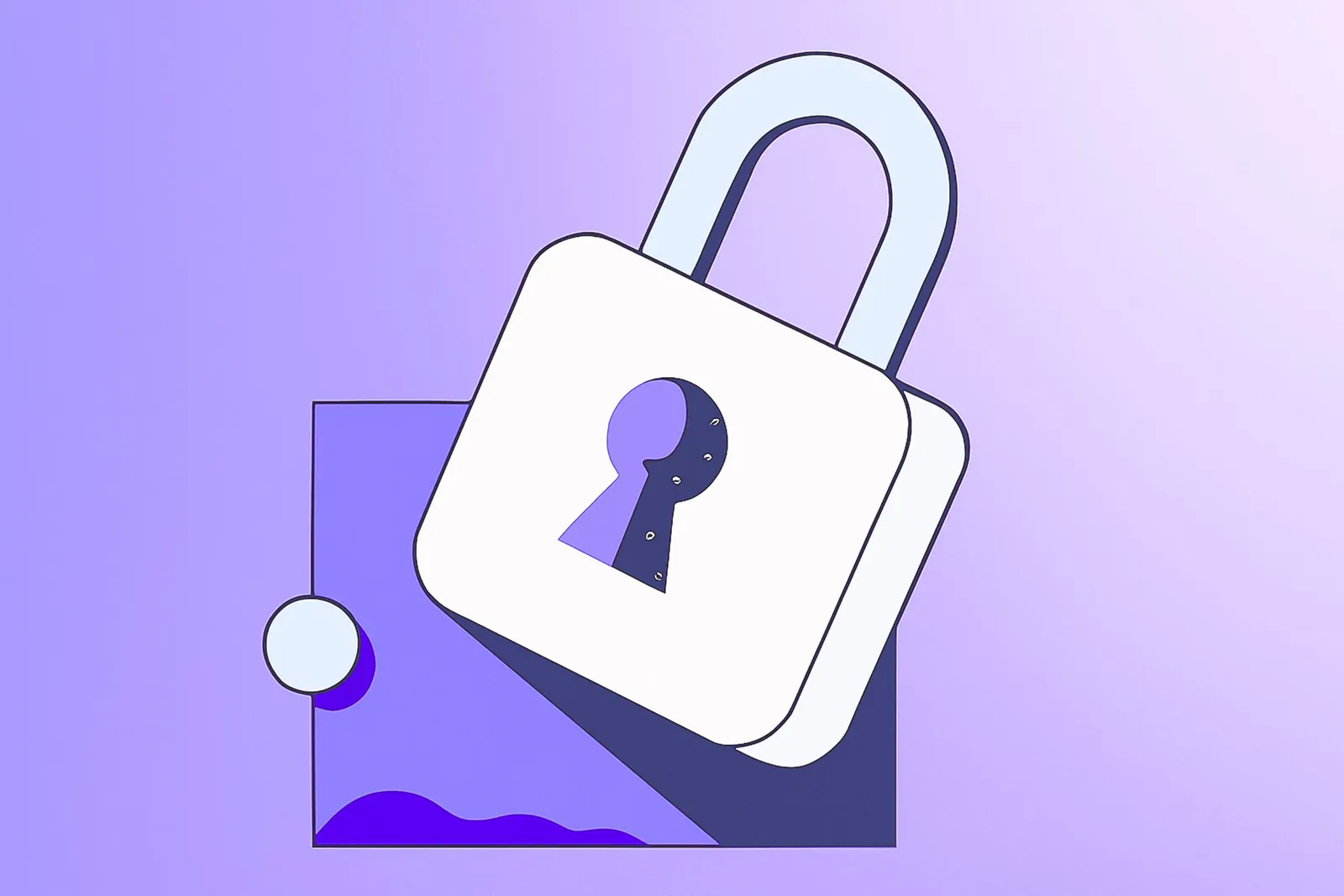 The illustration of a Lock with a purple gradient on the background.