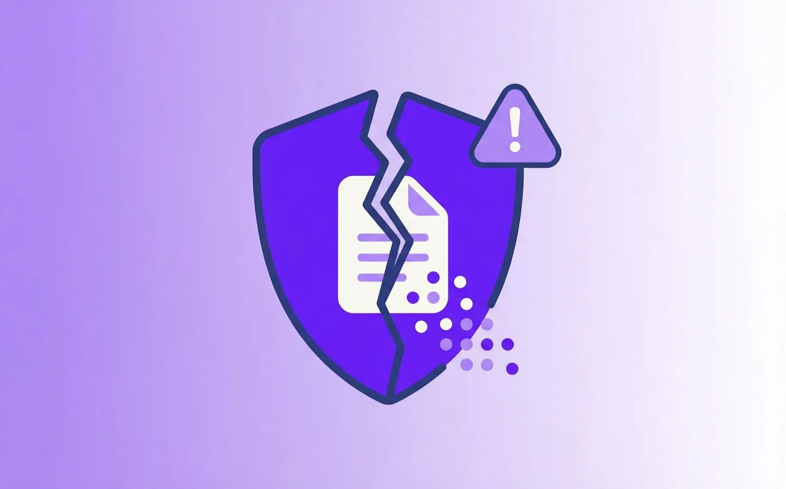 Identity breach epidemic 2026 — broken shield with leaking data dots representing exposed personal records from centralized storage