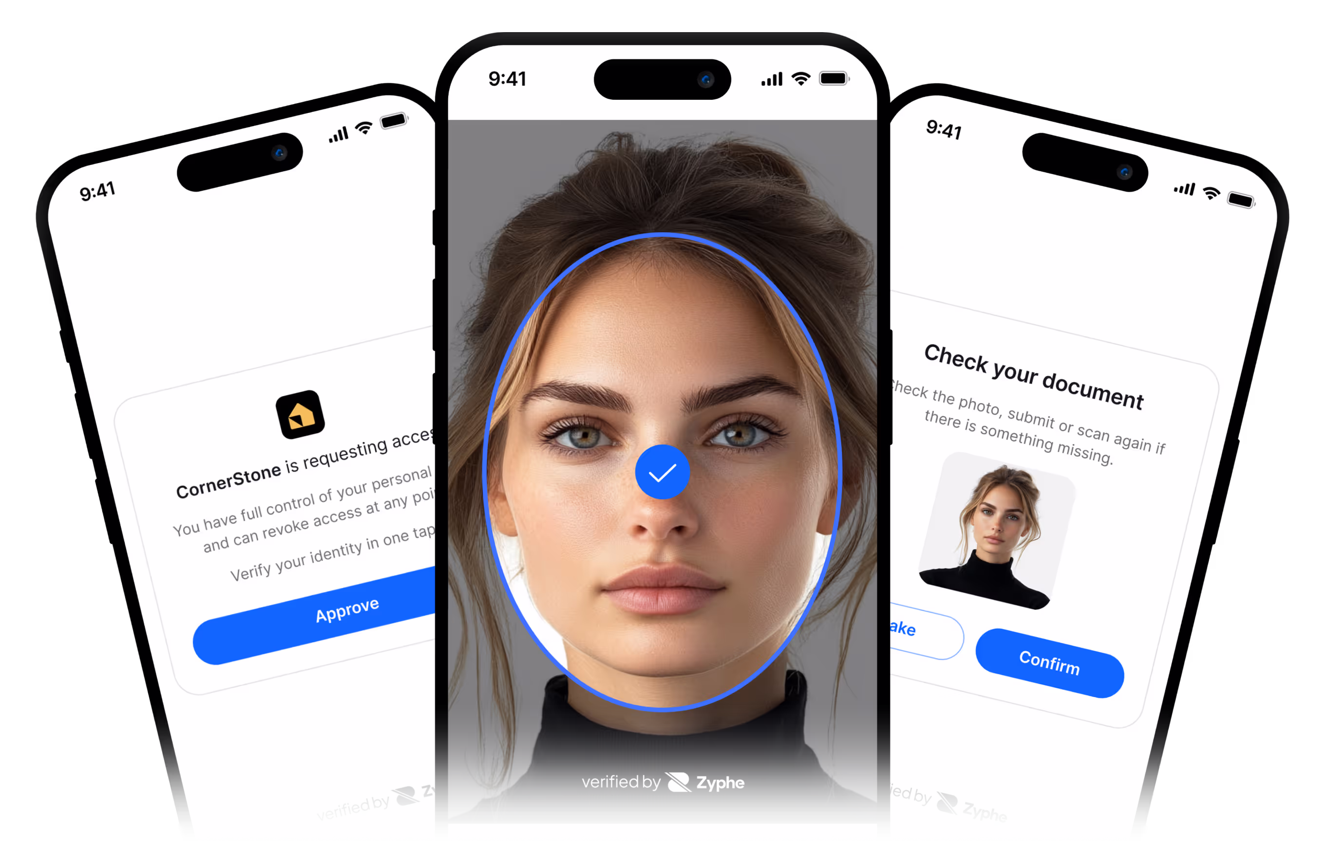 A woman's face is shown on a cell phone screen.